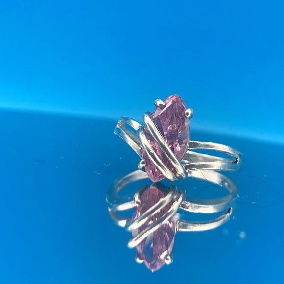 Vintage Sterling Silver Pink Ice Cubic Zirconia Ring - Picture 1 of 10